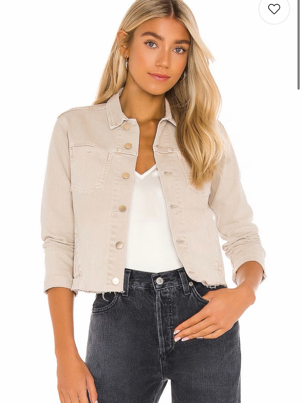L'AGENCE Cropped Light Beige Denim Jacket